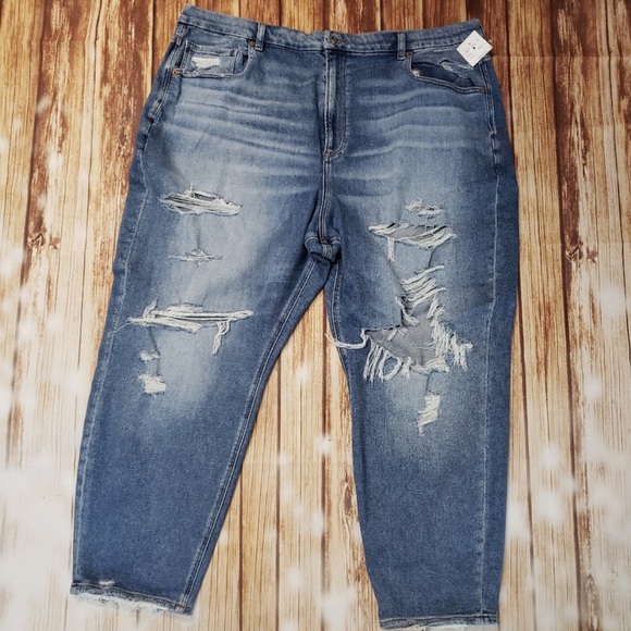 American Eagle Curvy Stretch Mom Jeans Ripped High Waisted Rise 90s Boho - Picture 1 of 4